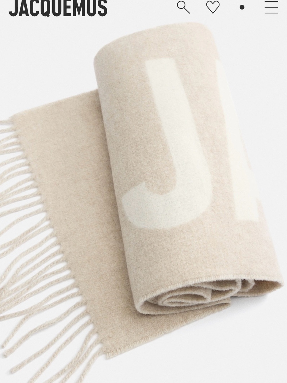 Jacquemus Beige and Cream Logo Wool Fringe Scarf